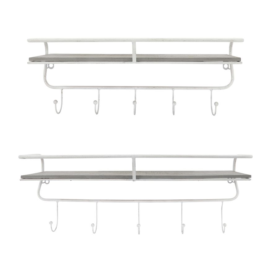 Sagebrook Metal/Wood 5 Hook Wall Shelf - White/Gray