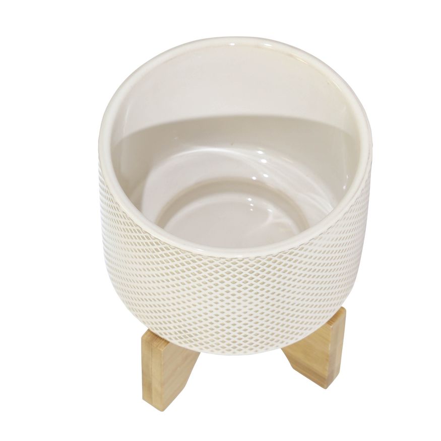 Sagebrook 6" Ceramic Planter On Stand - White/Tan