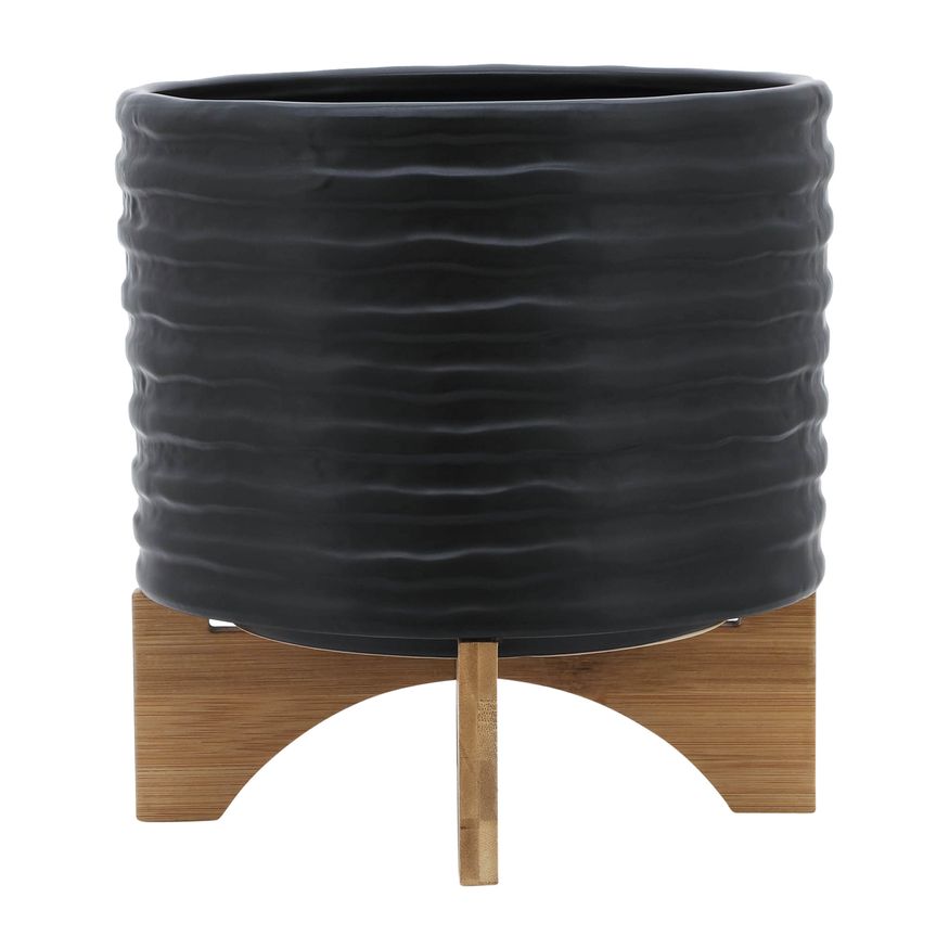 Sagebrook 10" Textured Planter With Stand - Black