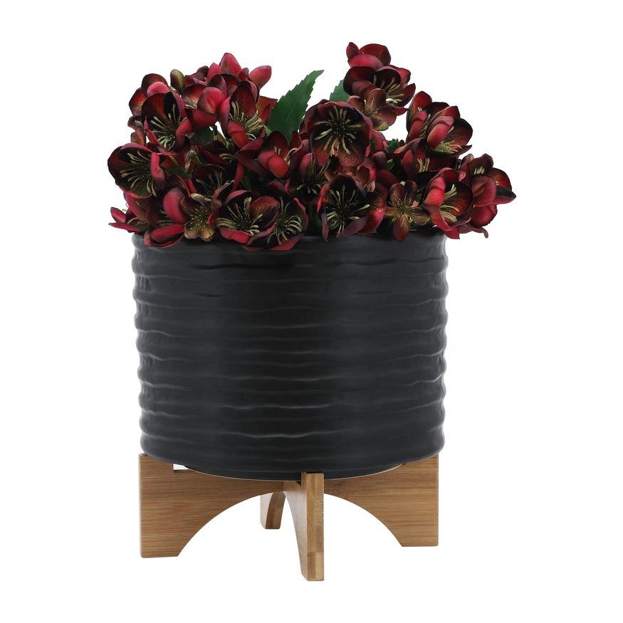 Sagebrook 10" Textured Planter With Stand - Black