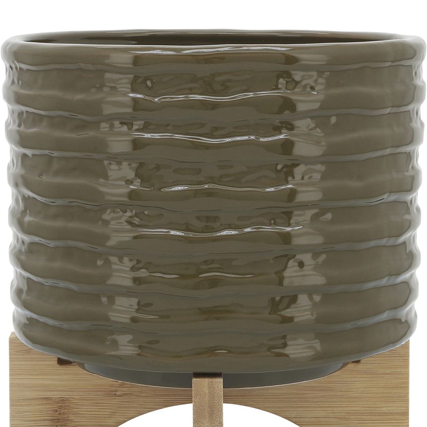 Sagebrook 8" Ceramic Textured Planter With Stand - Olive