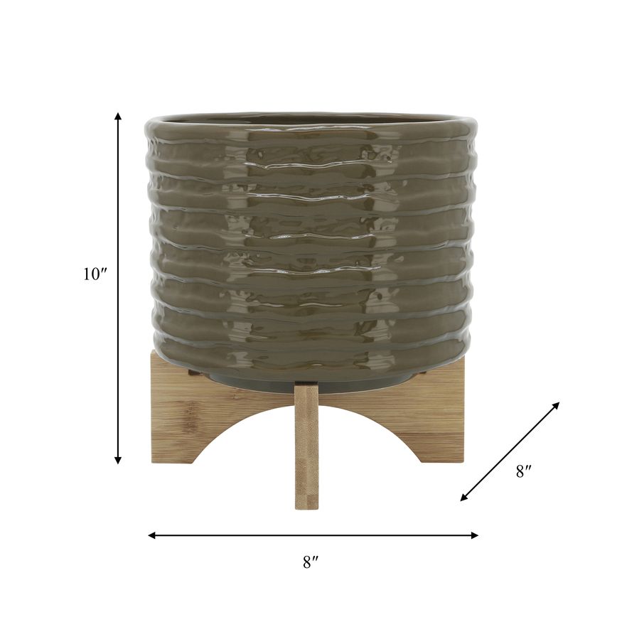 Sagebrook 8" Ceramic Textured Planter With Stand - Olive
