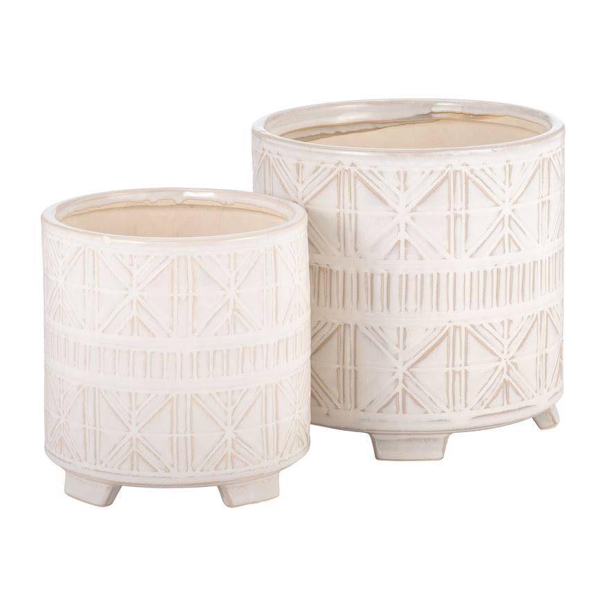 Sagebrook - 6"/8" Ceramic Abstract Footed Planters (Set Of 2)