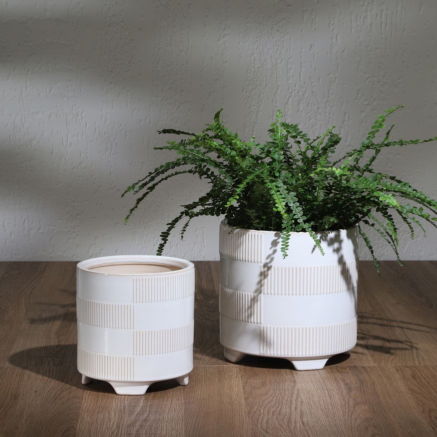 Sagebrook - 6"/8" Ceramic Textured Footed Planters (Set Of 2) in Beige