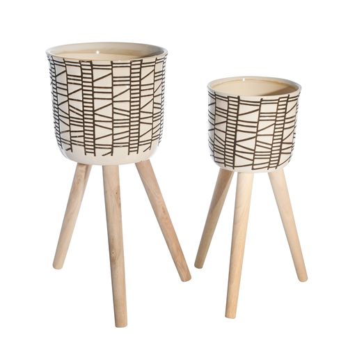 Sagebrook - 6"/8" Ceramic Abstract Footed Planters (Set Of 2)
