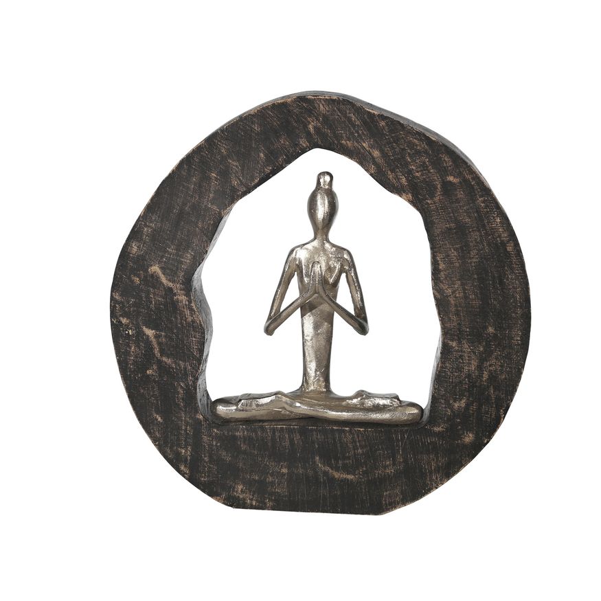 Sagebrook - 11" Aluminum Yoga Lady In Circle Log in Silver