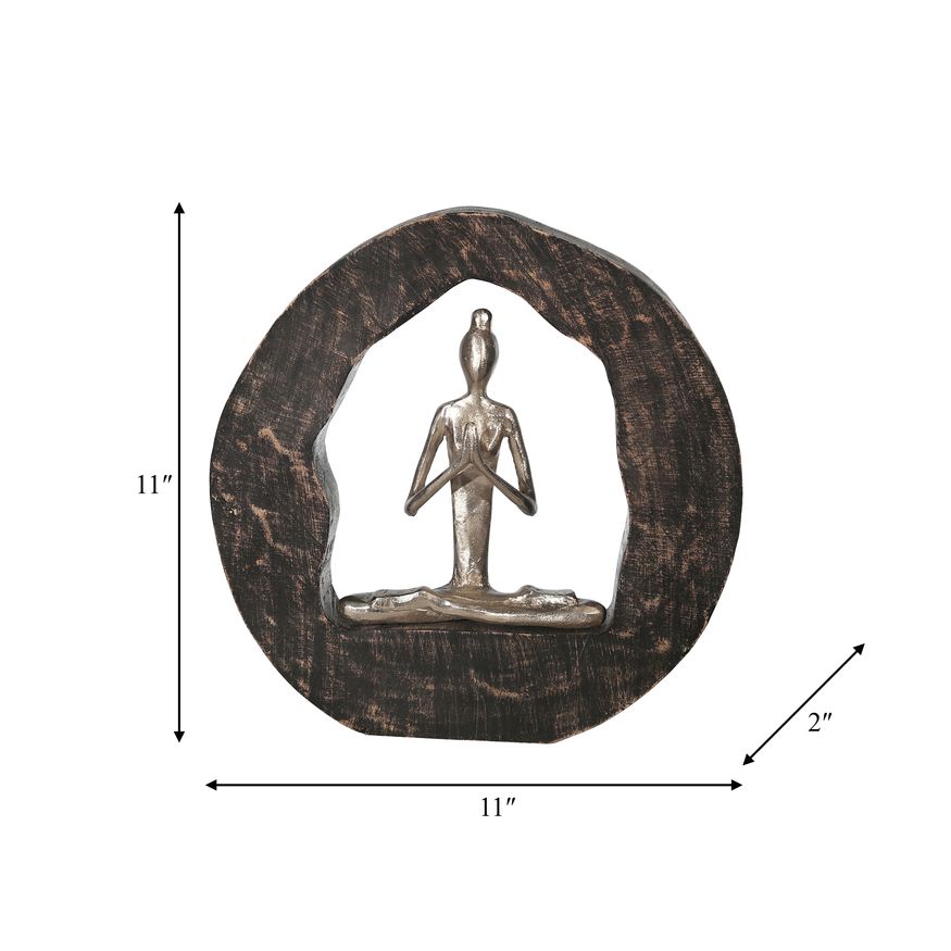Sagebrook - 11" Aluminum Yoga Lady In Circle Log in Silver