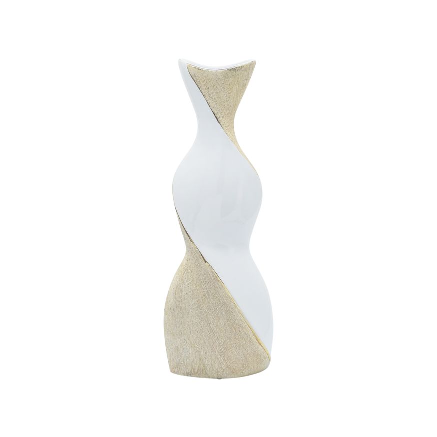 Sagebrook 16" Ceramic Twisted Vase - White/Gold