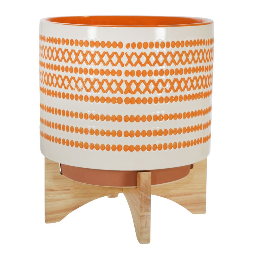 Sagebrook - 10" Ceramic Planter On Stand With Dots