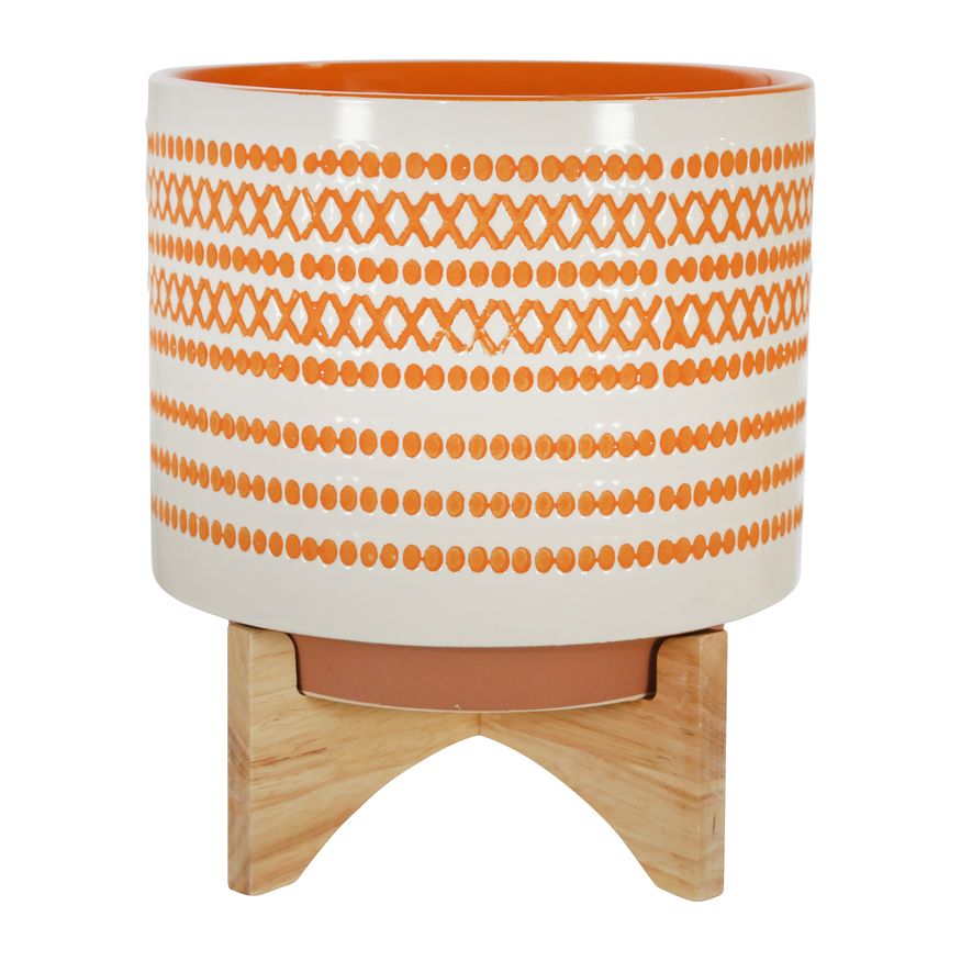 Sagebrook 10" Ceramic Planter On Stand With Dots - Orange