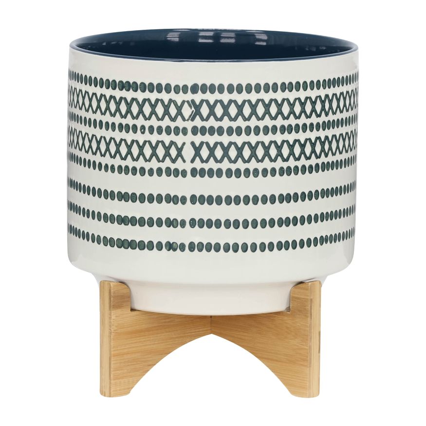 Sagebrook - 10" Ceramic Planter On Stand With Dots