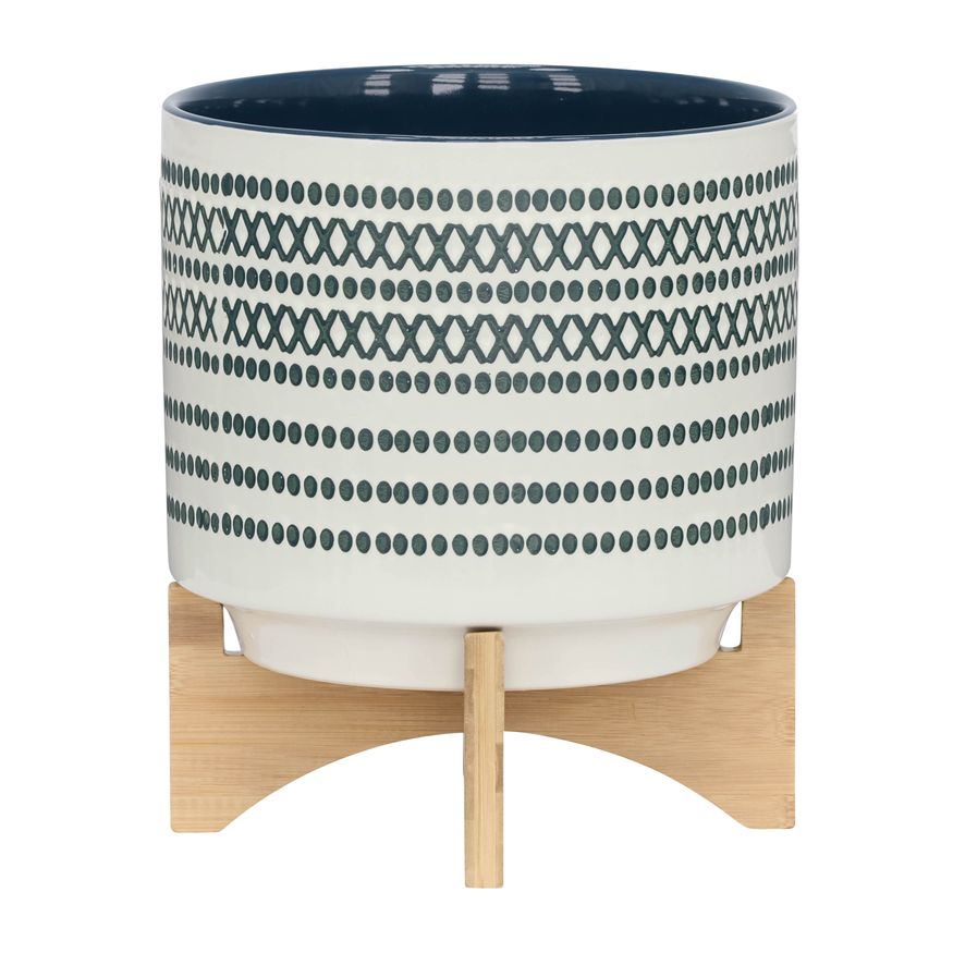 Sagebrook - 10" Ceramic Planter On Stand With Dots