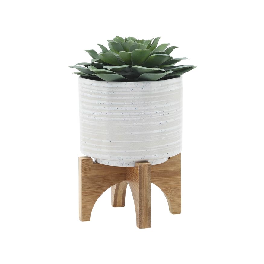 Sagebrook 5"/8" Ceramic Planters On Stand (Set Of 2) - Speckled White