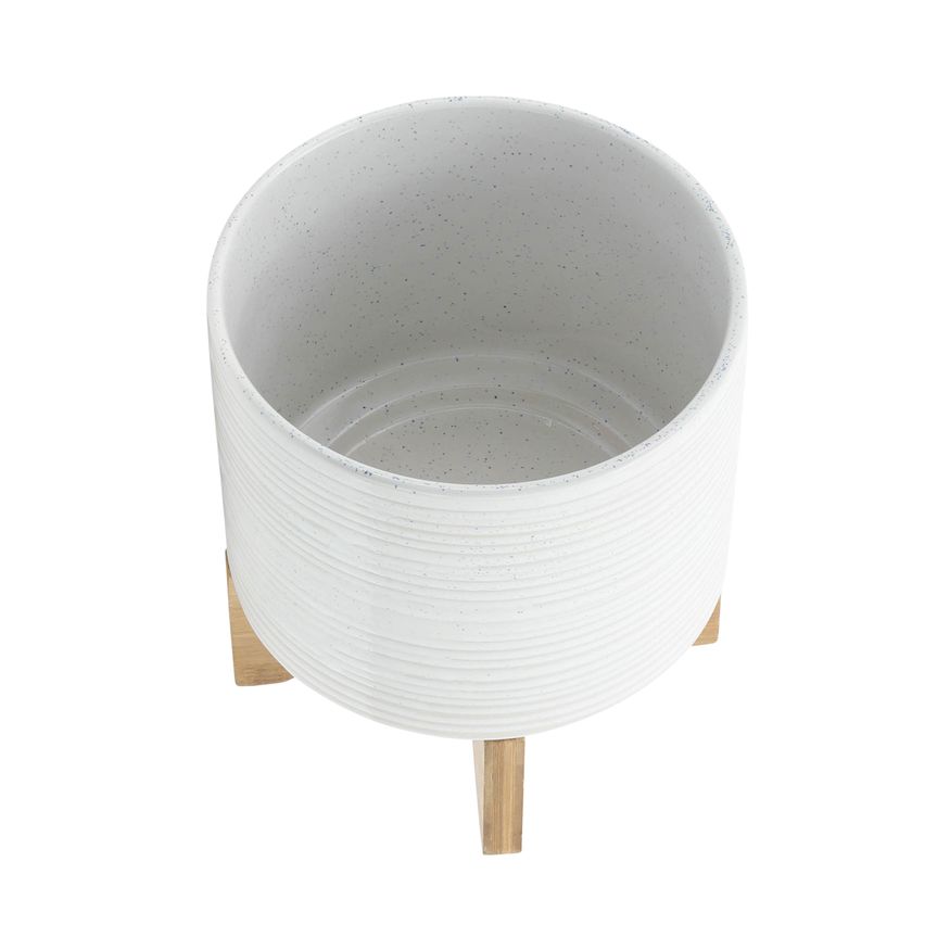 Sagebrook 5"/8" Ceramic Planters On Stand (Set Of 2) - Speckled White