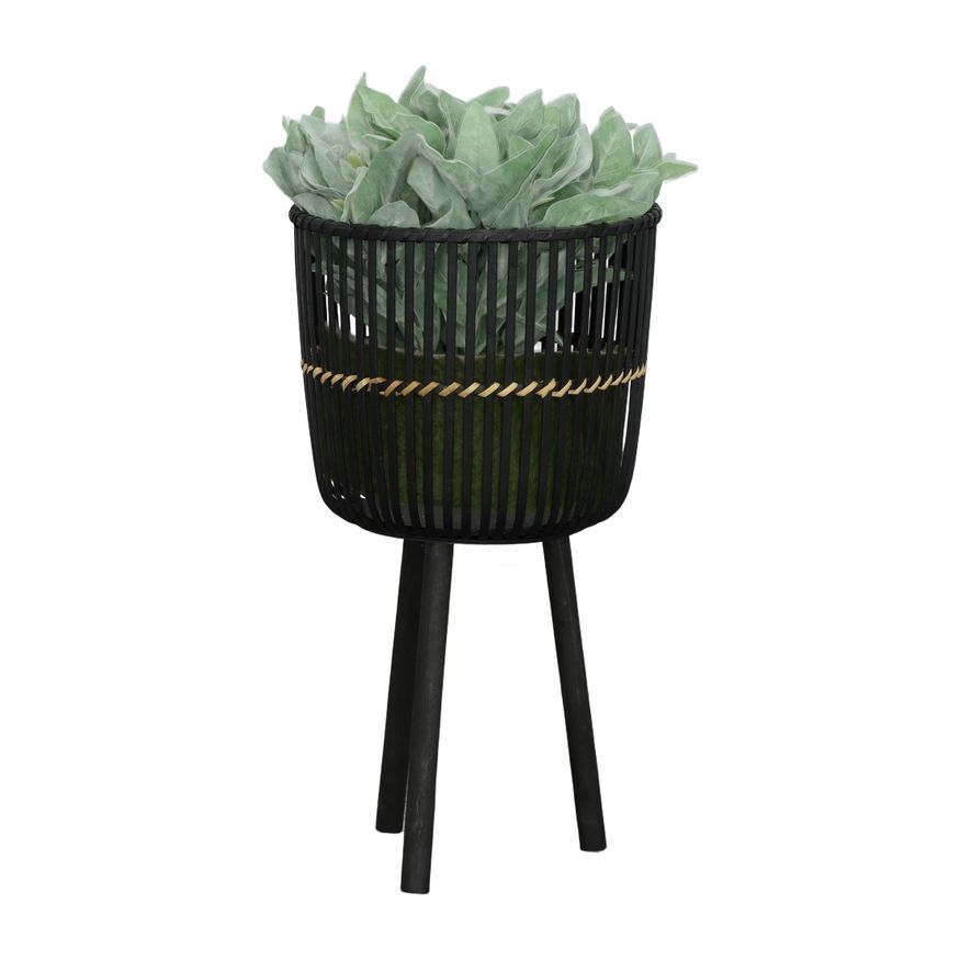 Sagebrook 11"/13"/15" Bamboo Footed Planters (Set Of 3) - Black