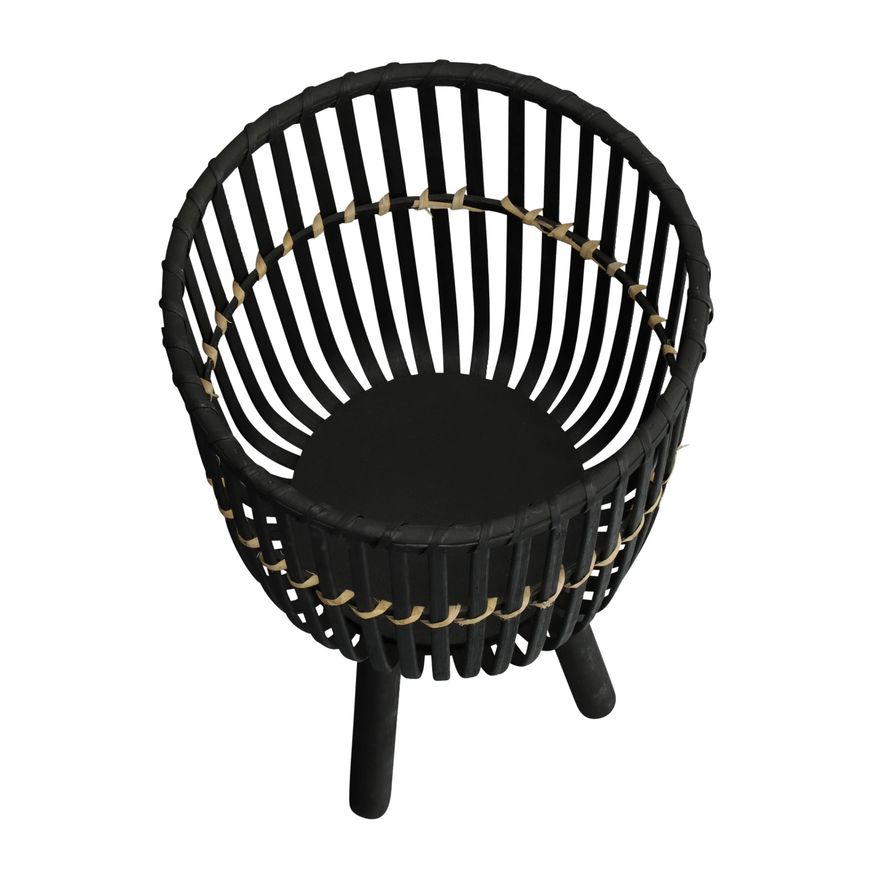 Sagebrook 11"/13"/15" Bamboo Footed Planters (Set Of 3) - Black