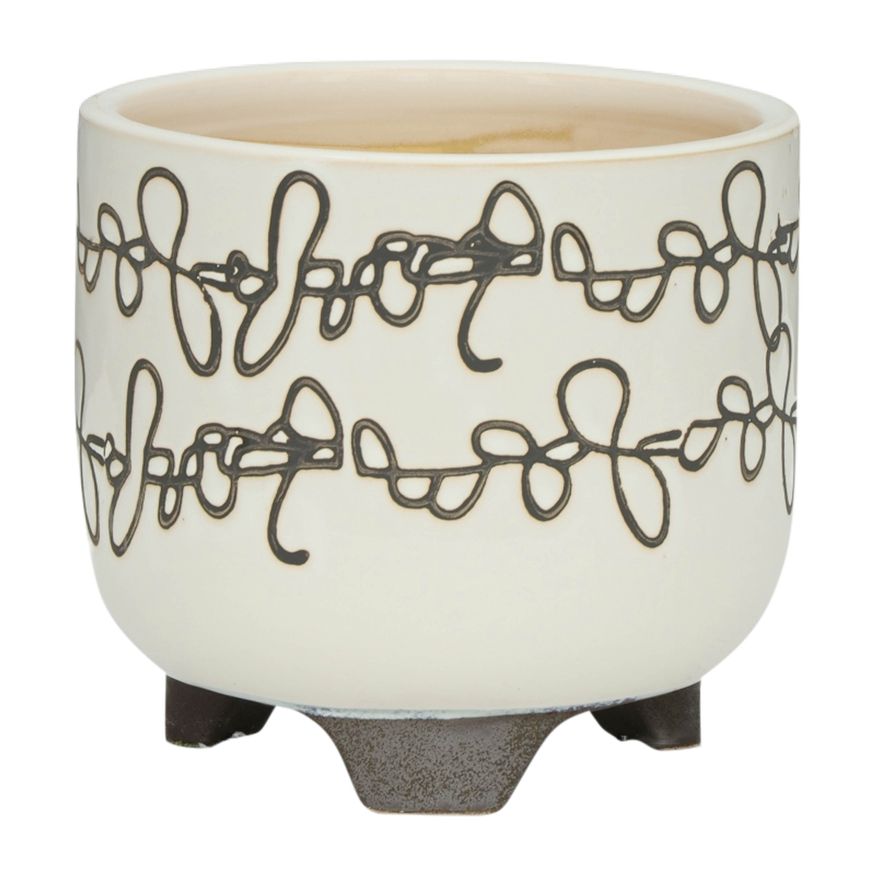 Sagebrook 6"/8" Ceramic Scribble Footed Planters (Set Of 2) - Beige