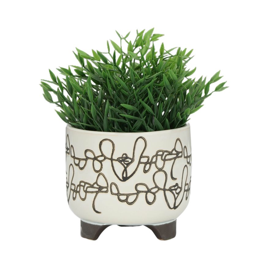 Sagebrook 6"/8" Ceramic Scribble Footed Planters (Set Of 2) - Beige
