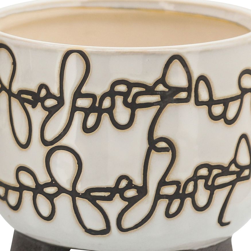 Sagebrook 6"/8" Ceramic Scribble Footed Planters (Set Of 2) - Beige