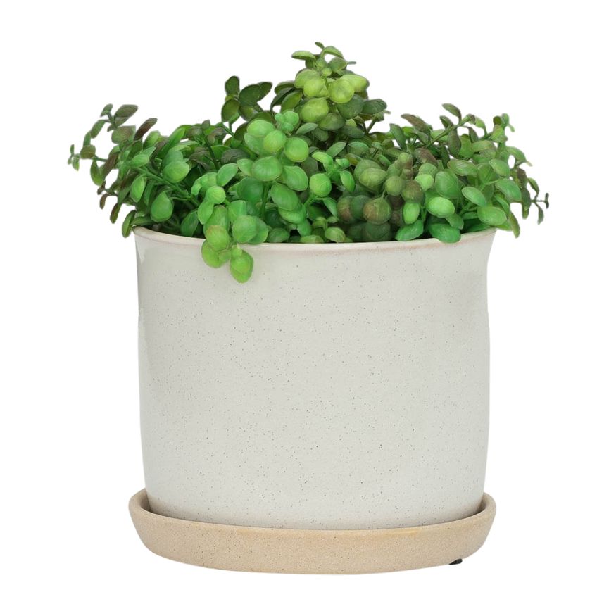 Sagebrook - 6"/8" Ceramic Planters With Saucer (Set Of 2) in Beige