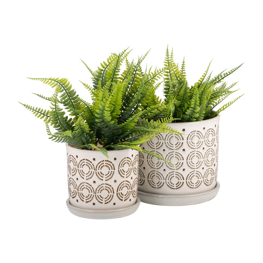 Sagebrook - 6"/8" Ceramic Circles Planters With Saucer (Set Of 2) in Beige