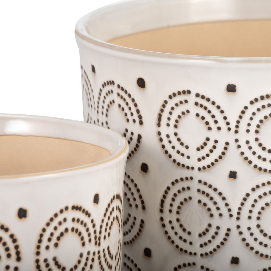 Sagebrook - 6"/8" Ceramic Circles Planters With Saucer (Set Of 2) in Beige