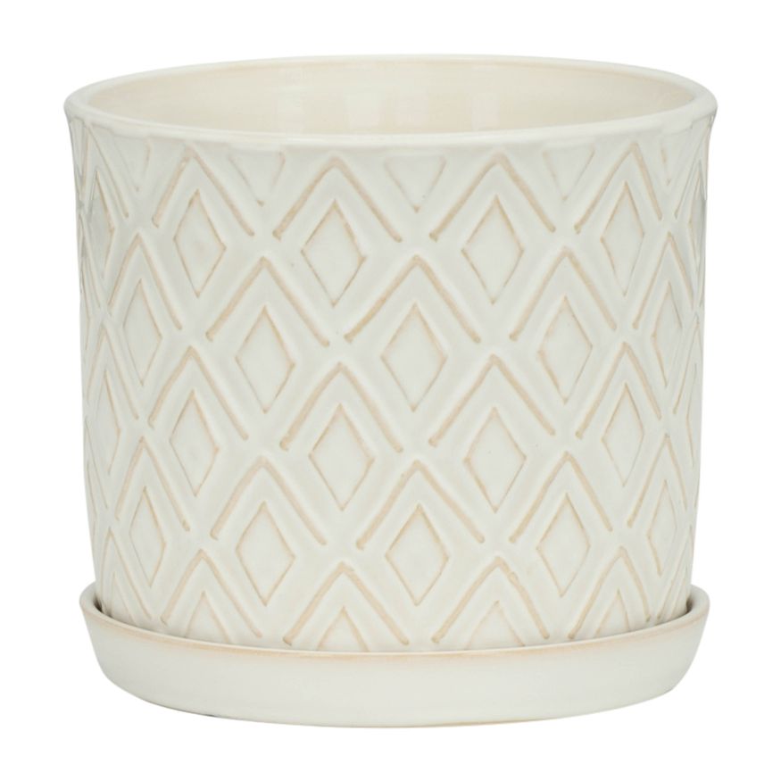 Sagebrook - 6"/8" Diamond Planters With Saucer (Set Of 2) in Beige