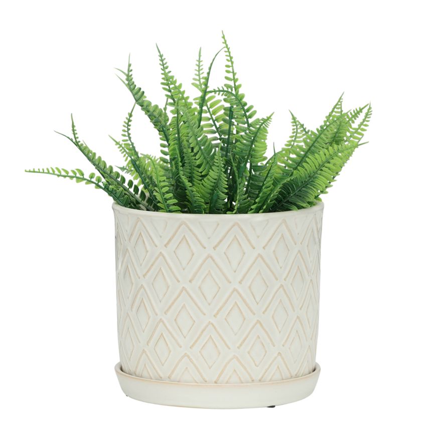Sagebrook - 6"/8" Diamond Planters With Saucer (Set Of 2) in Beige