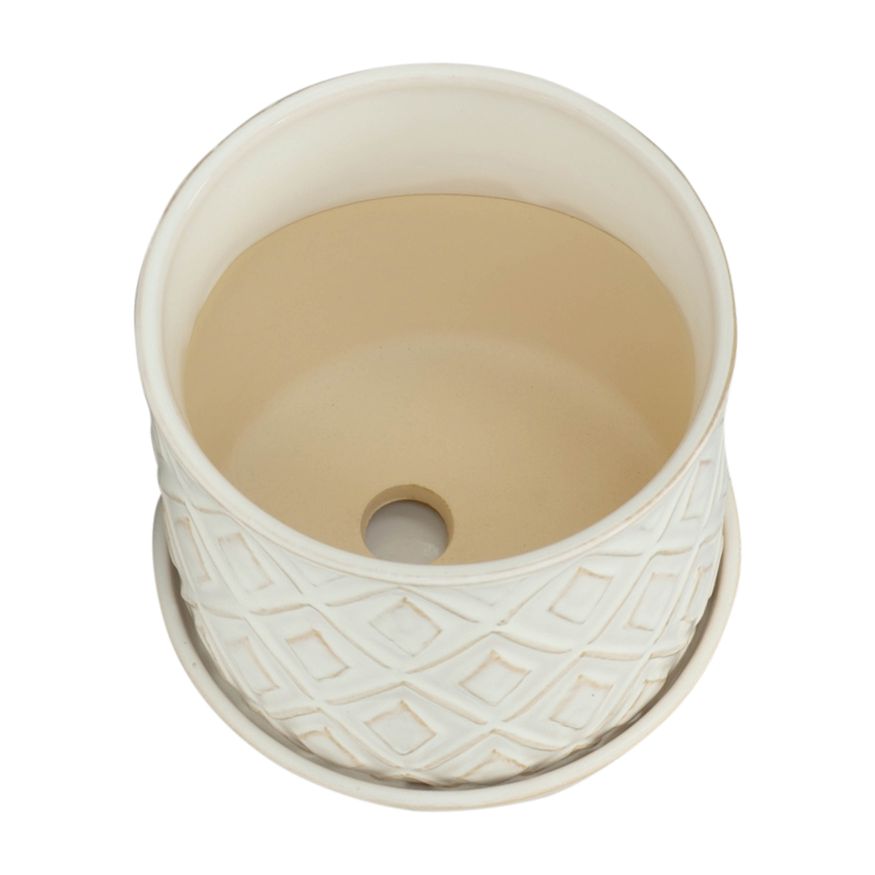 Sagebrook - 6"/8" Diamond Planters With Saucer (Set Of 2) in Beige
