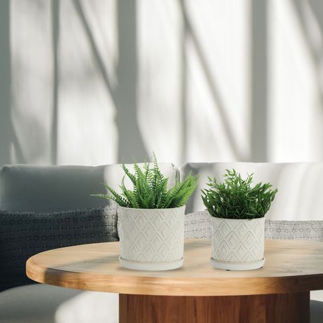 Sagebrook - 6"/8" Diamond Planters With Saucer (Set Of 2) in Beige