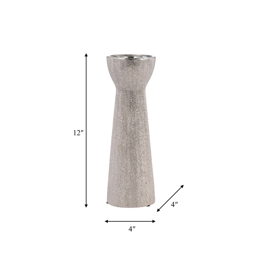 Sagebrook 12" Ceramic Bead Candle Holder - Silver