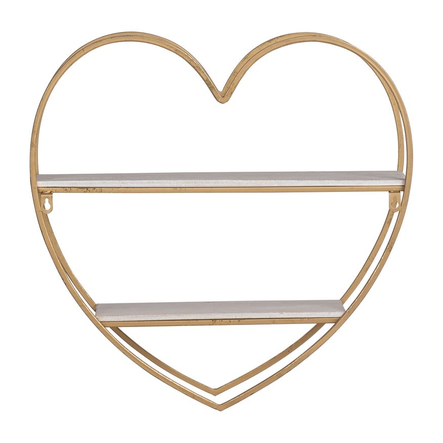 Sagebrook Metal/Wood 2 Tier Heart Wall Shelf - White/Gold