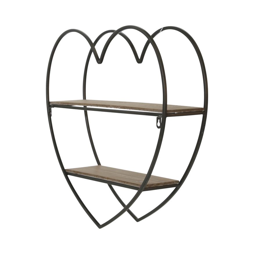 Sagebrook Metal/Wood 2 Tier Heart Wall Shelf - Natural/Black