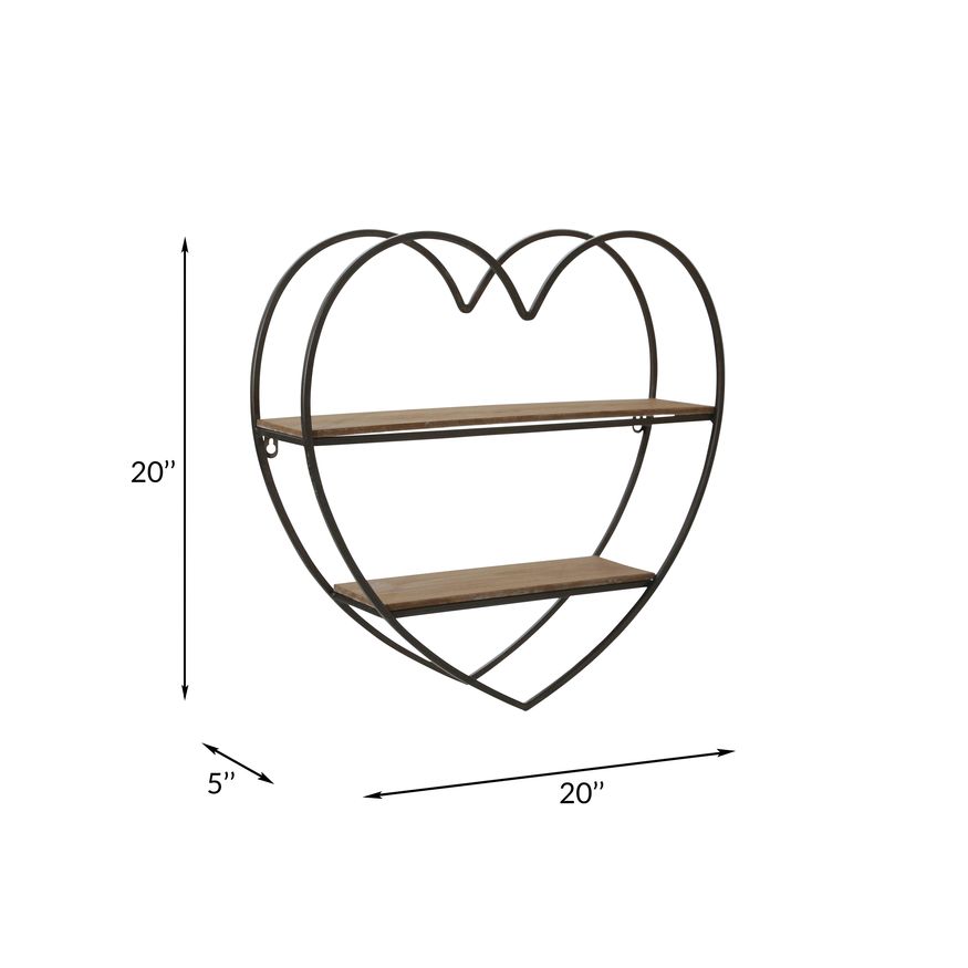Sagebrook Metal/Wood 2 Tier Heart Wall Shelf - Natural/Black
