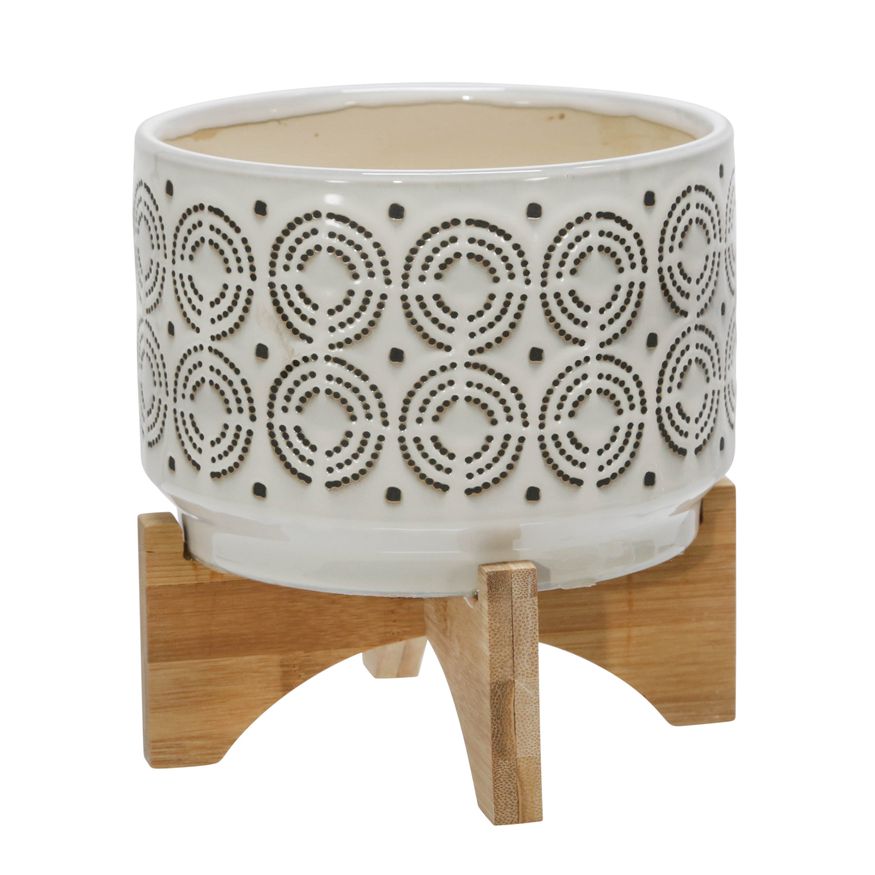Sagebrook 7" Ceramic Swirl Planter On Stand - Ivory