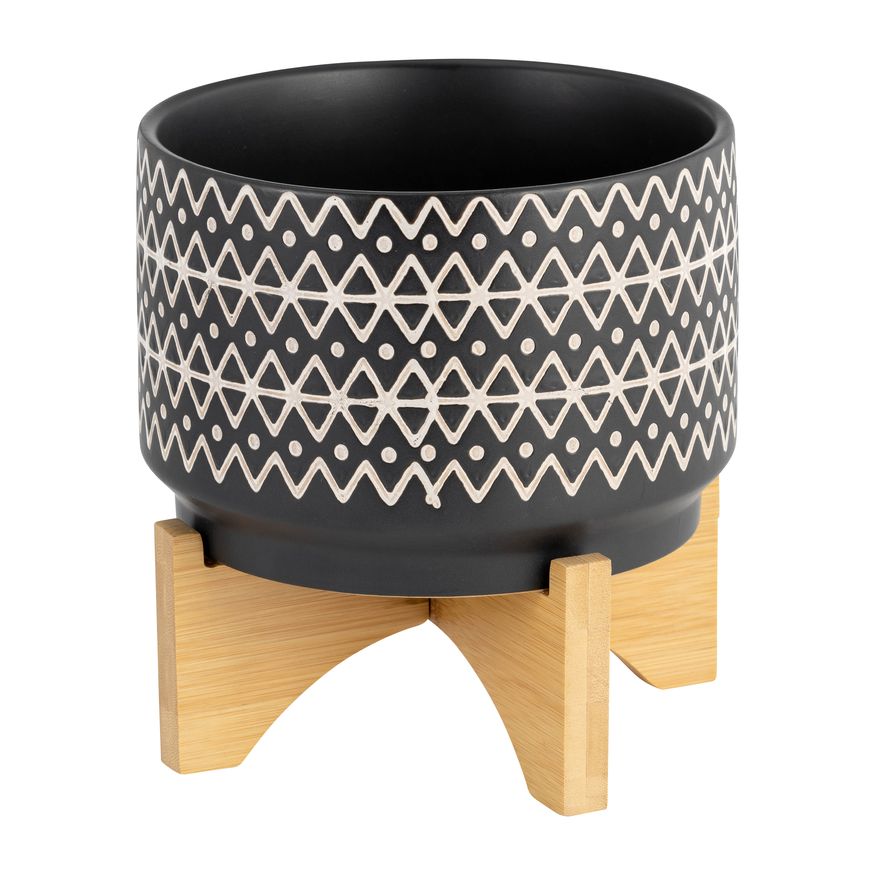 Sagebrook 7" Abstract Planter On Stand - Black