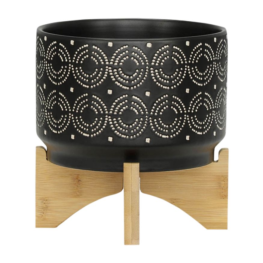 Sagebrook 7" Swirl Planter On Stand - Black