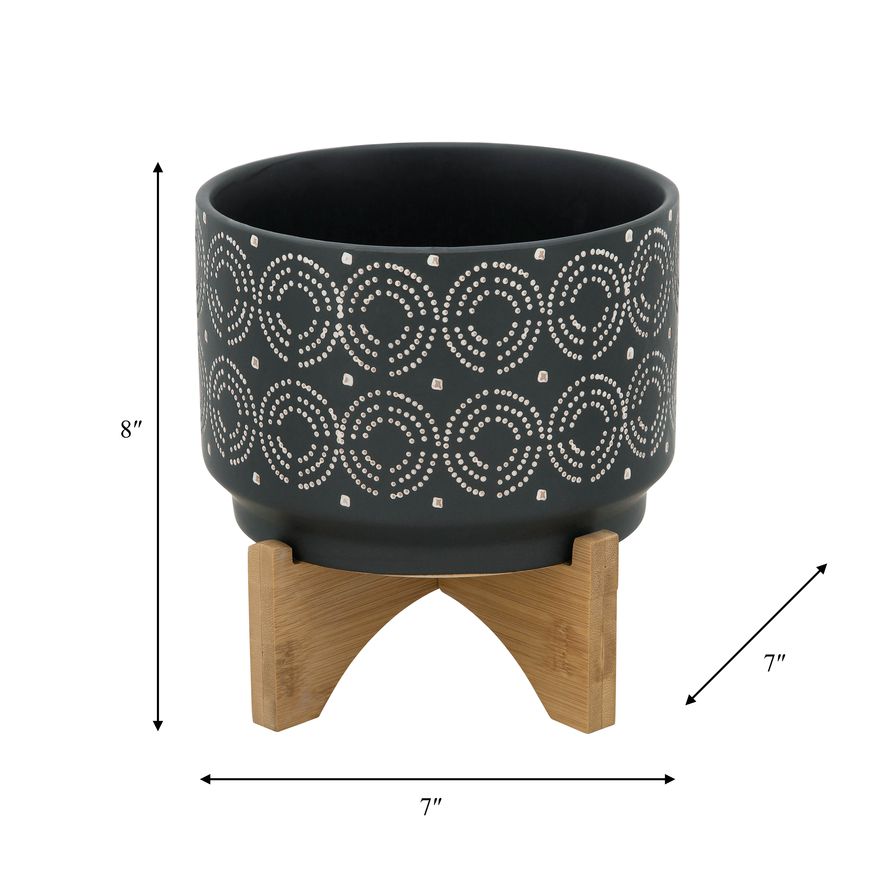 Sagebrook 7" Swirl Planter On Stand - Black