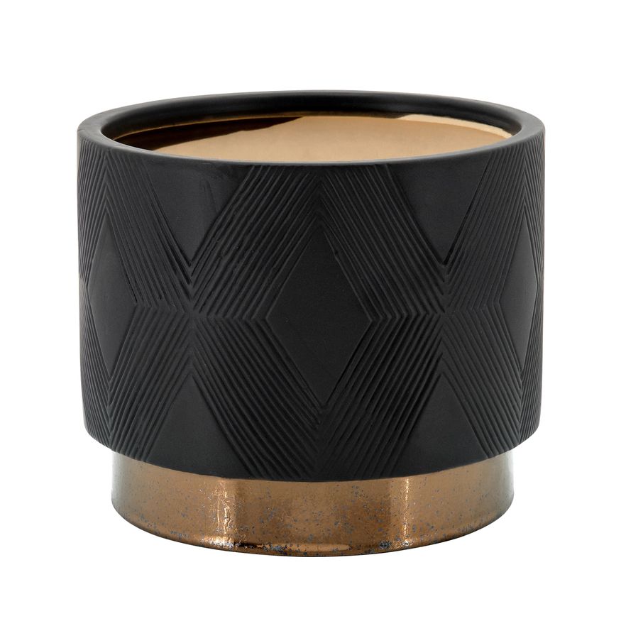 Sagebrook 6"/8" Diamond Metallic Planters (Set Of 2) - Black