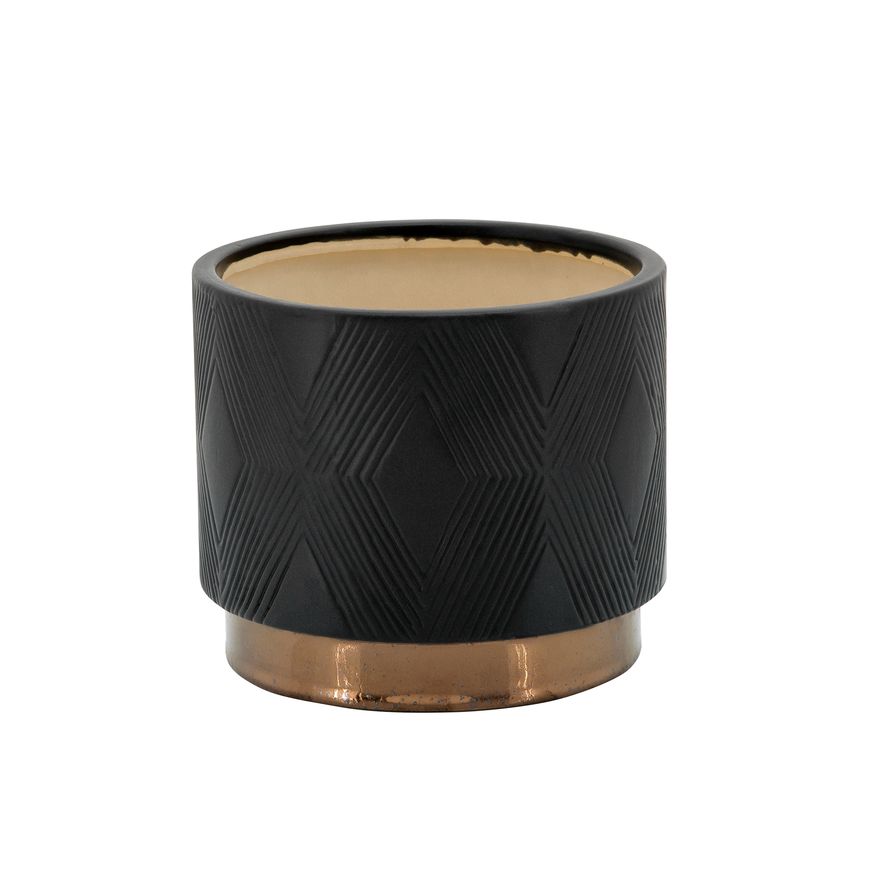Sagebrook 6"/8" Diamond Metallic Planters (Set Of 2) - Black