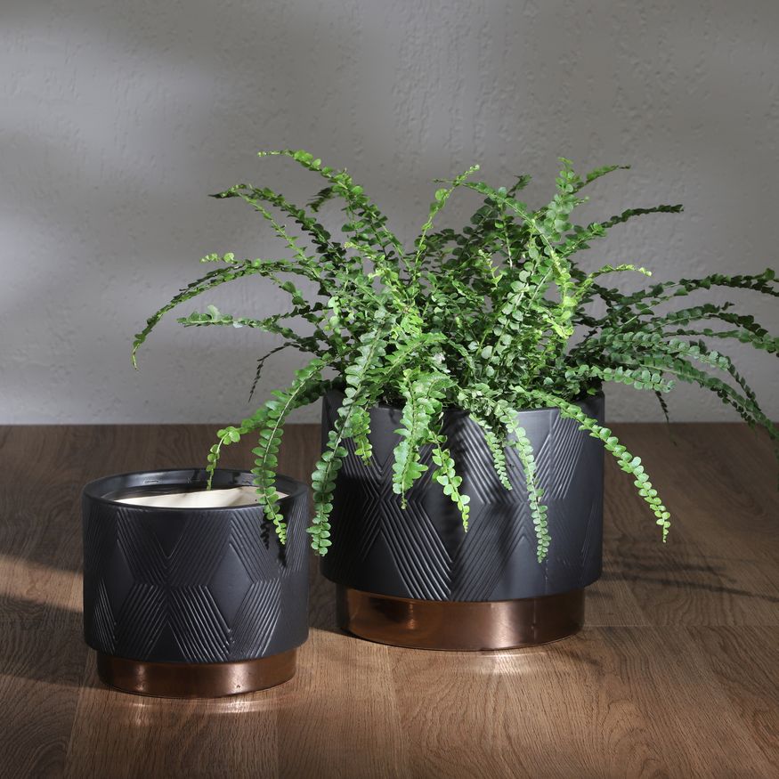 Sagebrook 6"/8" Diamond Metallic Planters (Set Of 2) - Black