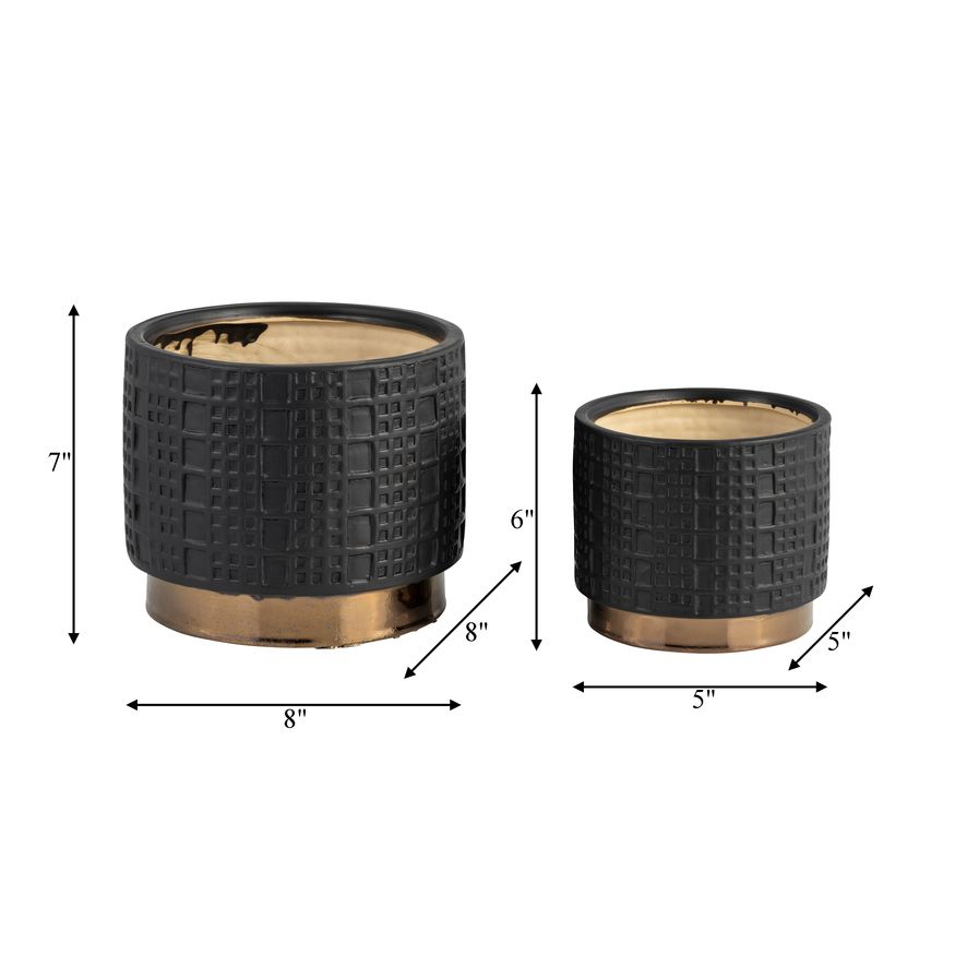 Sagebrook 6"/8" Mesh Metallic Planters (Set Of 2) - Black