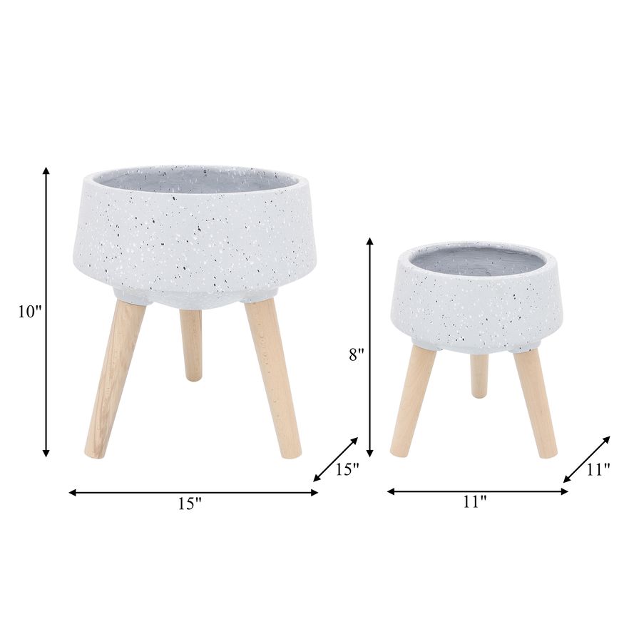 Sagebrook - 11"/15" Terrazzo Planters With Wood Legs (Set Of 2) in Gray