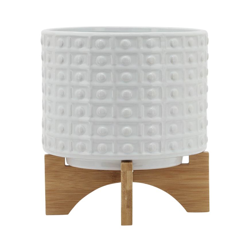 Sagebrook 8" Dotted Planter With Stand - White