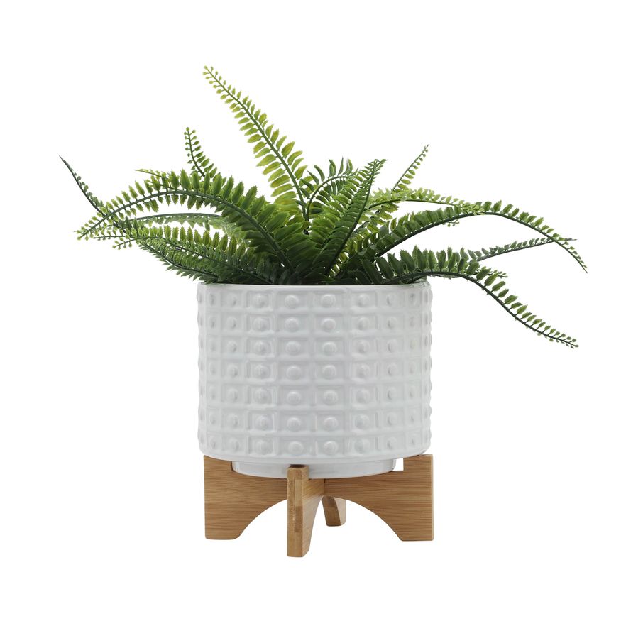 Sagebrook 8" Dotted Planter With Stand - White