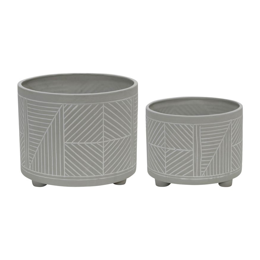 Sagebrook - 10"/12" Ceramic Fluted Planters With Feet (Set Of 2)