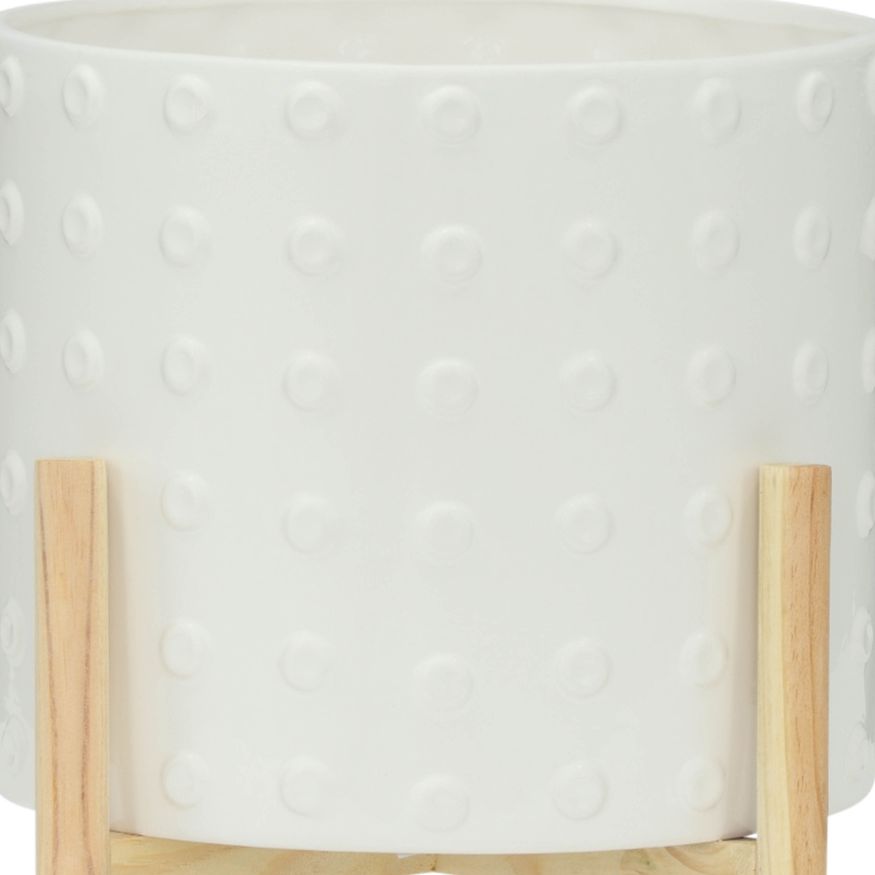 Sagebrook 12" Ceramic Dotted Planter With Wood Stand - White