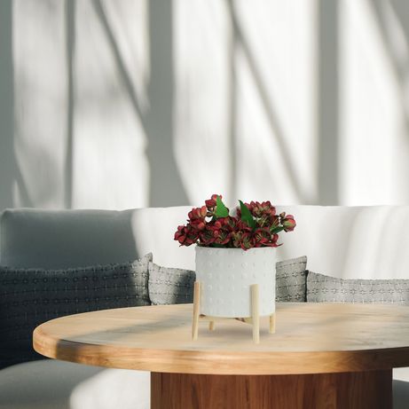 Sagebrook 12" Ceramic Dotted Planter With Wood Stand - White