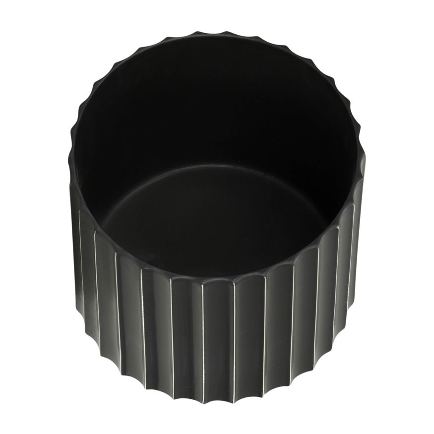 Sagebrook 12" Ceramic Fluted Planter With Wood Stand - Black