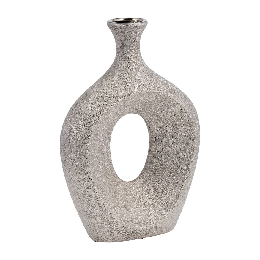 Sagebrook 13" Beaded Oval Vase Cut-out - Silver